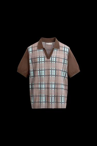 POLO PUNTO ESTAMPADO CUADROS - Beige oscuro de Zara