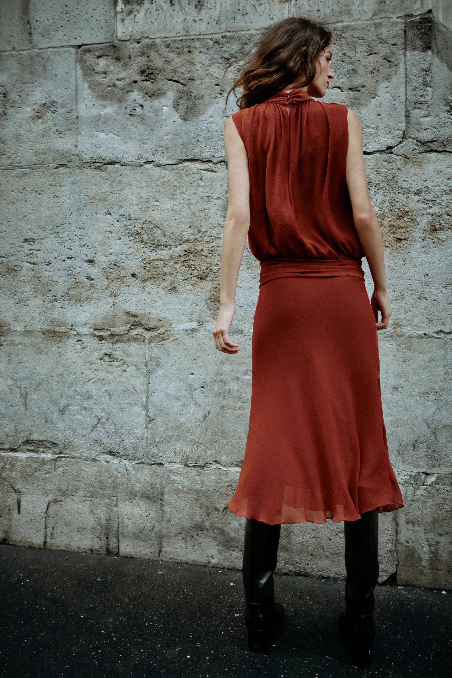 Женское платье Zara Knotted MIDI, цвет: Кирпичный — фото 4
