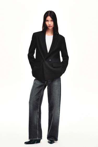Zara 加大碼雙排扣西裝外套 - 黑色