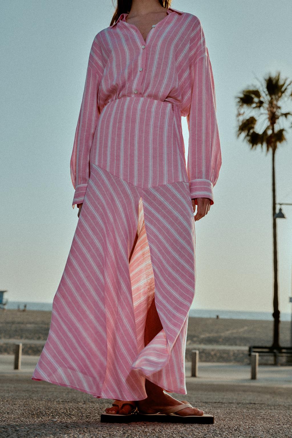 STRIPED LINEN MIDI SKIRT - image 2