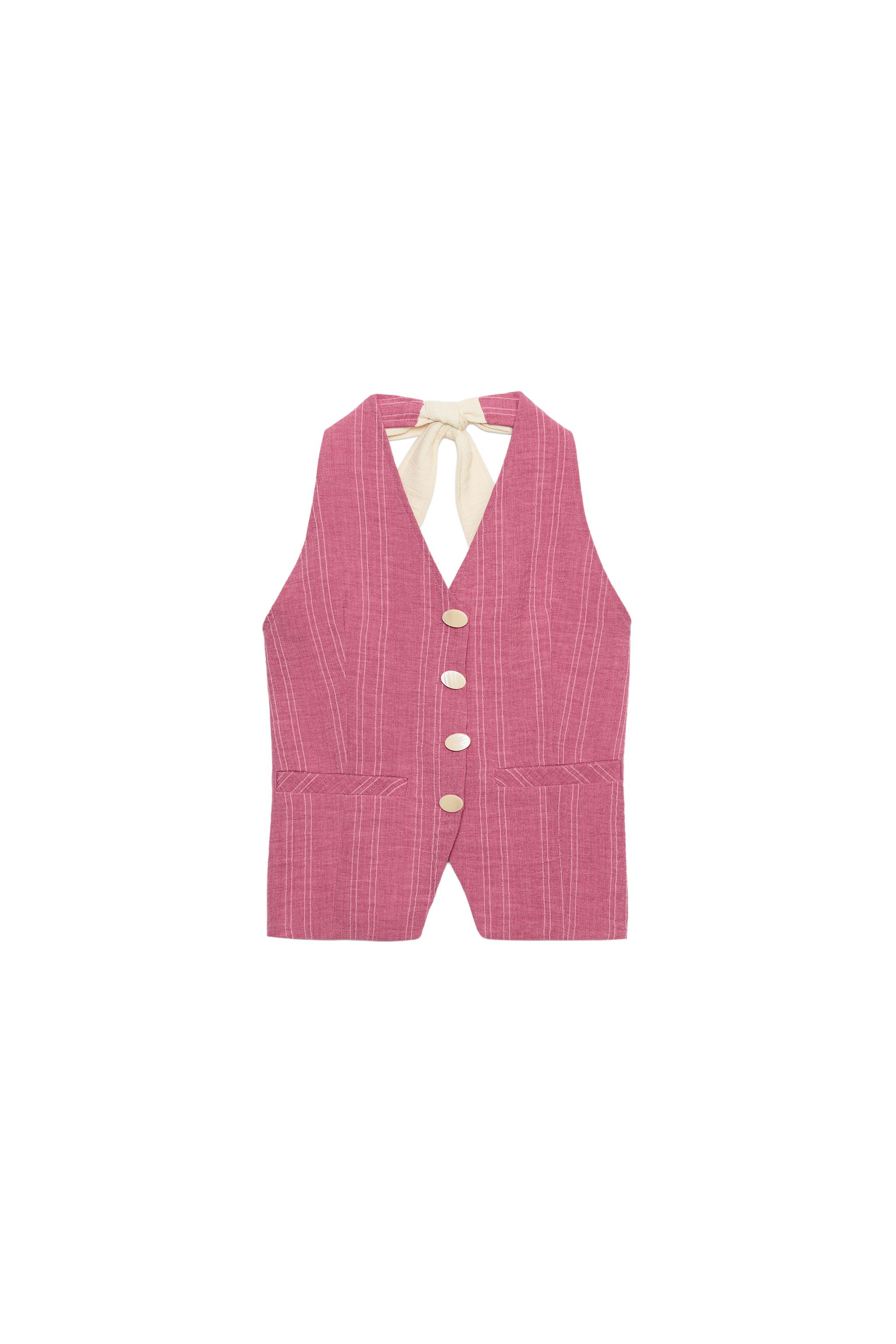 HALER YAKA BAĞCIKLI ÇİZGİLİ YELEK