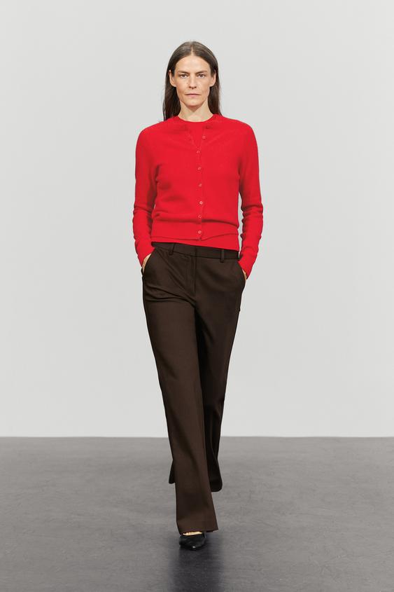Zara 100% cashmere cropped knit cardigan - Red - Image 0