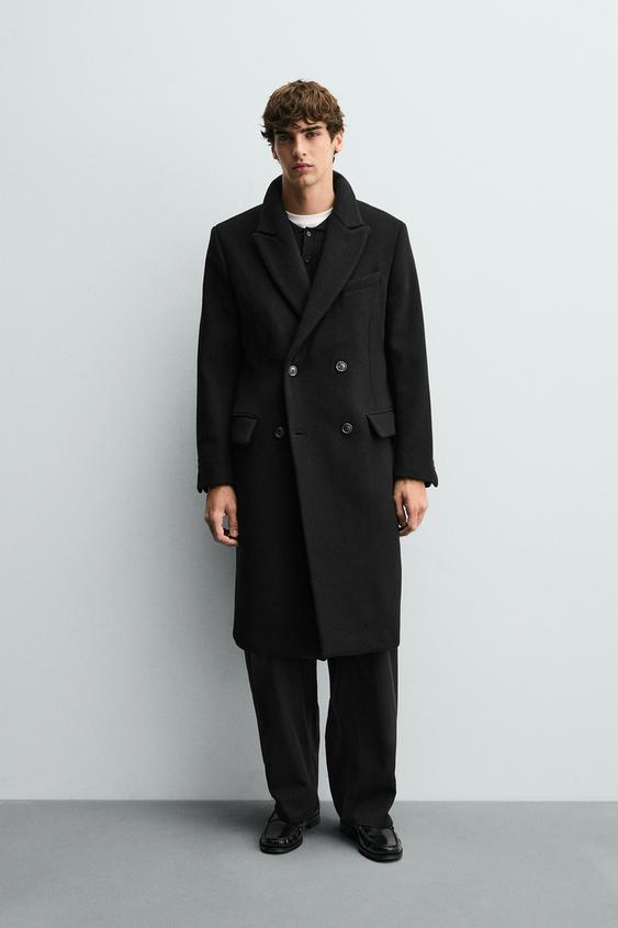MANTECO®ウール混ダブルブレストコート - ブラック | ZARA Japan / 日本