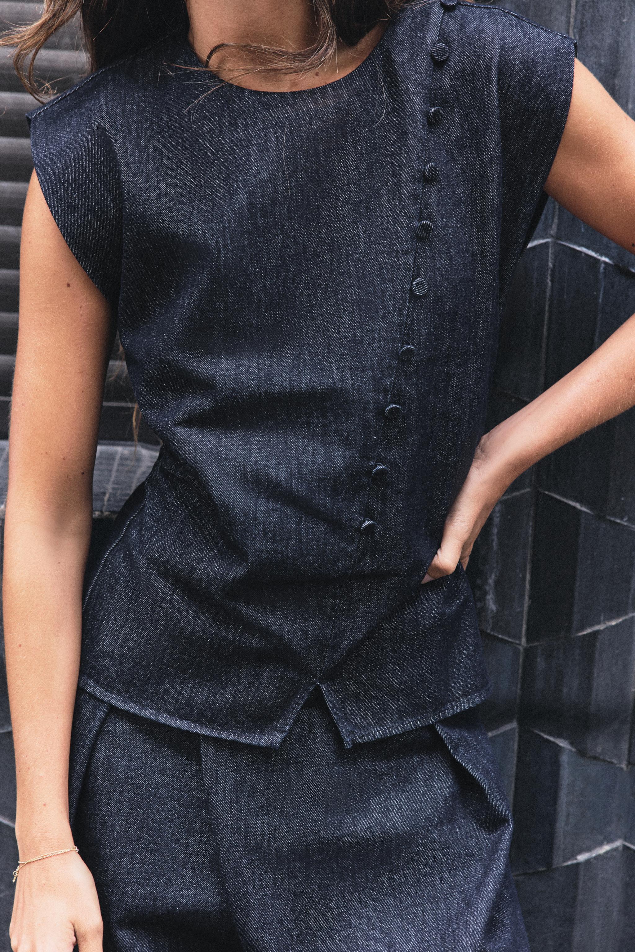 Zara Z1975 KAPLAMALI DÜĞMELİ DENIM TOP görsel 3