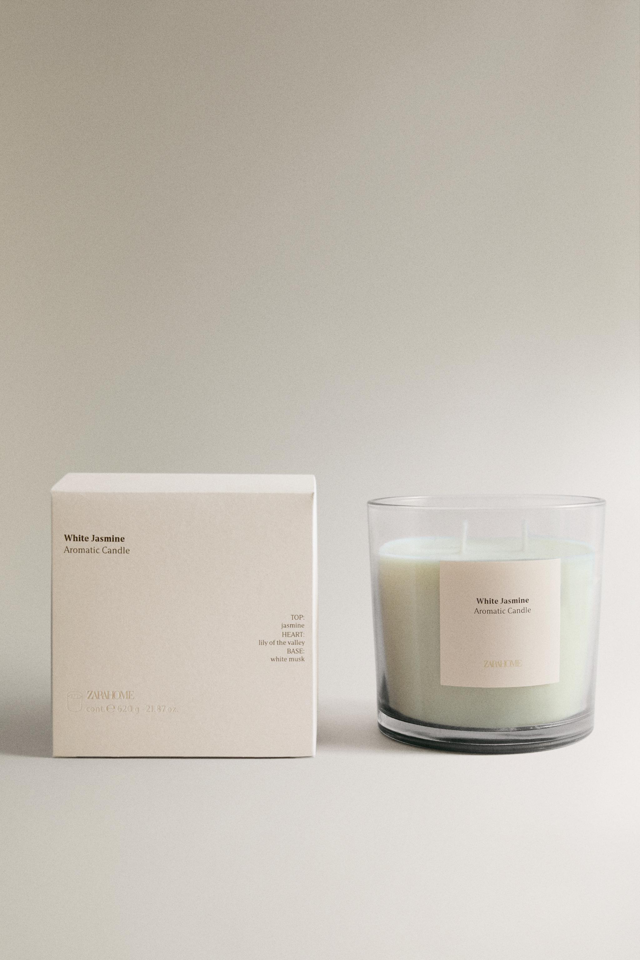 (620 G) WHITE JASMINE SCENTED CANDLE — White