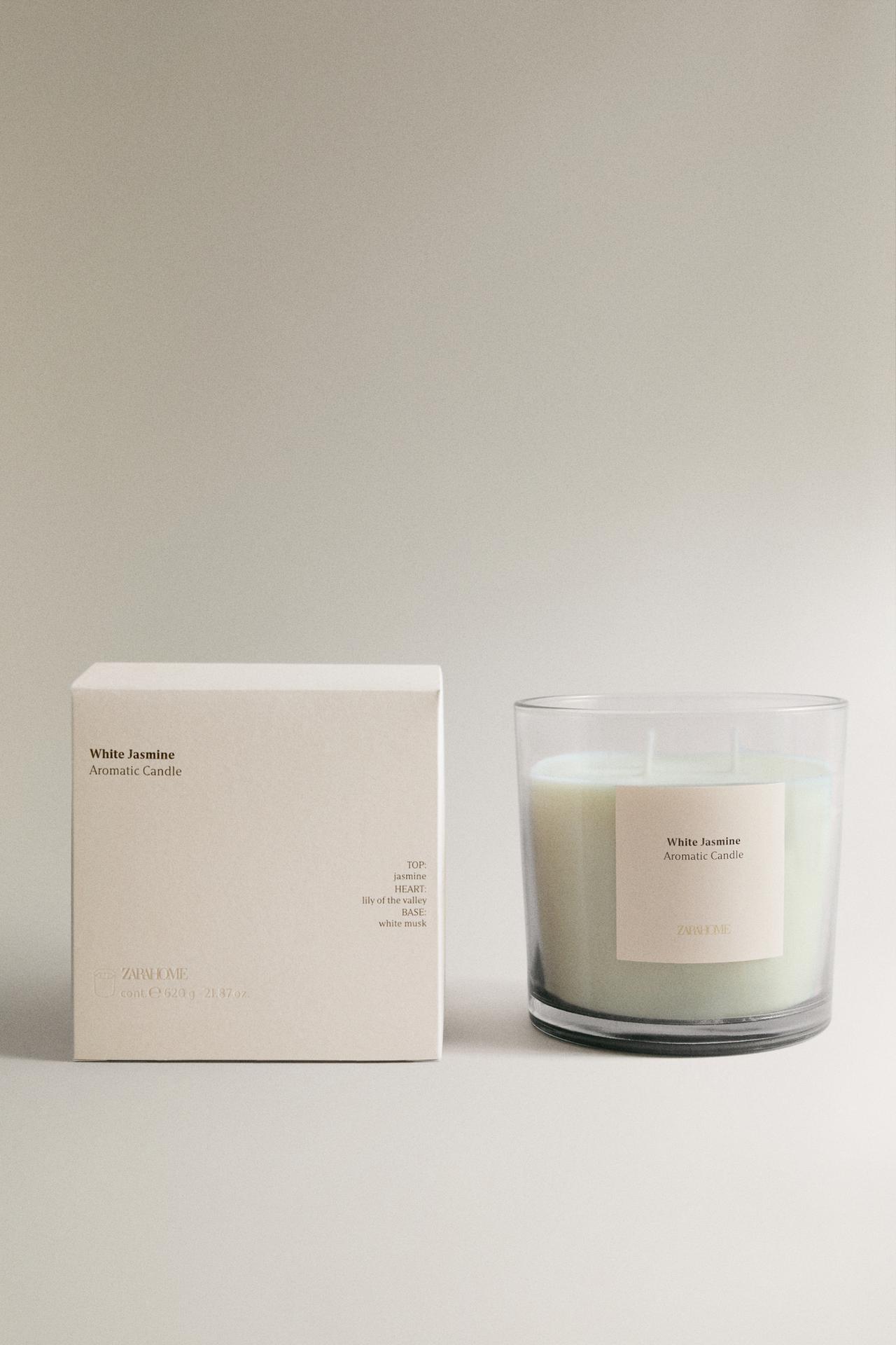 (620 G) WHITE JASMINE SCENTED CANDLE — White