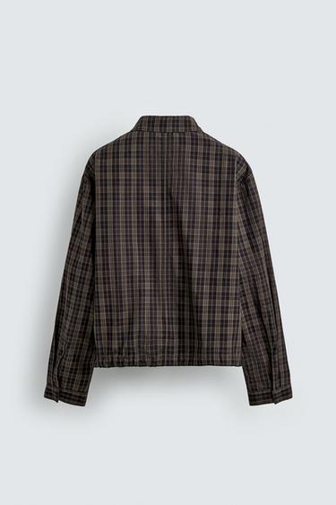 CROPPED FIT CHECK JACKET - Black / Brown by Zara - Image 8