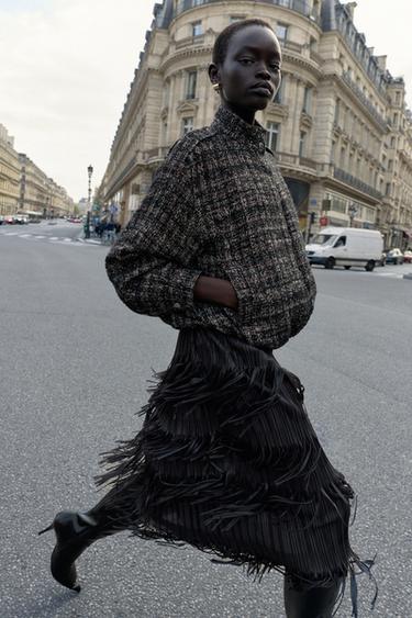 BLOUSON BOMBER STRUCTURÉ À FIL MÉTALLISÉ - Noir / Écru de Zara - Image 3