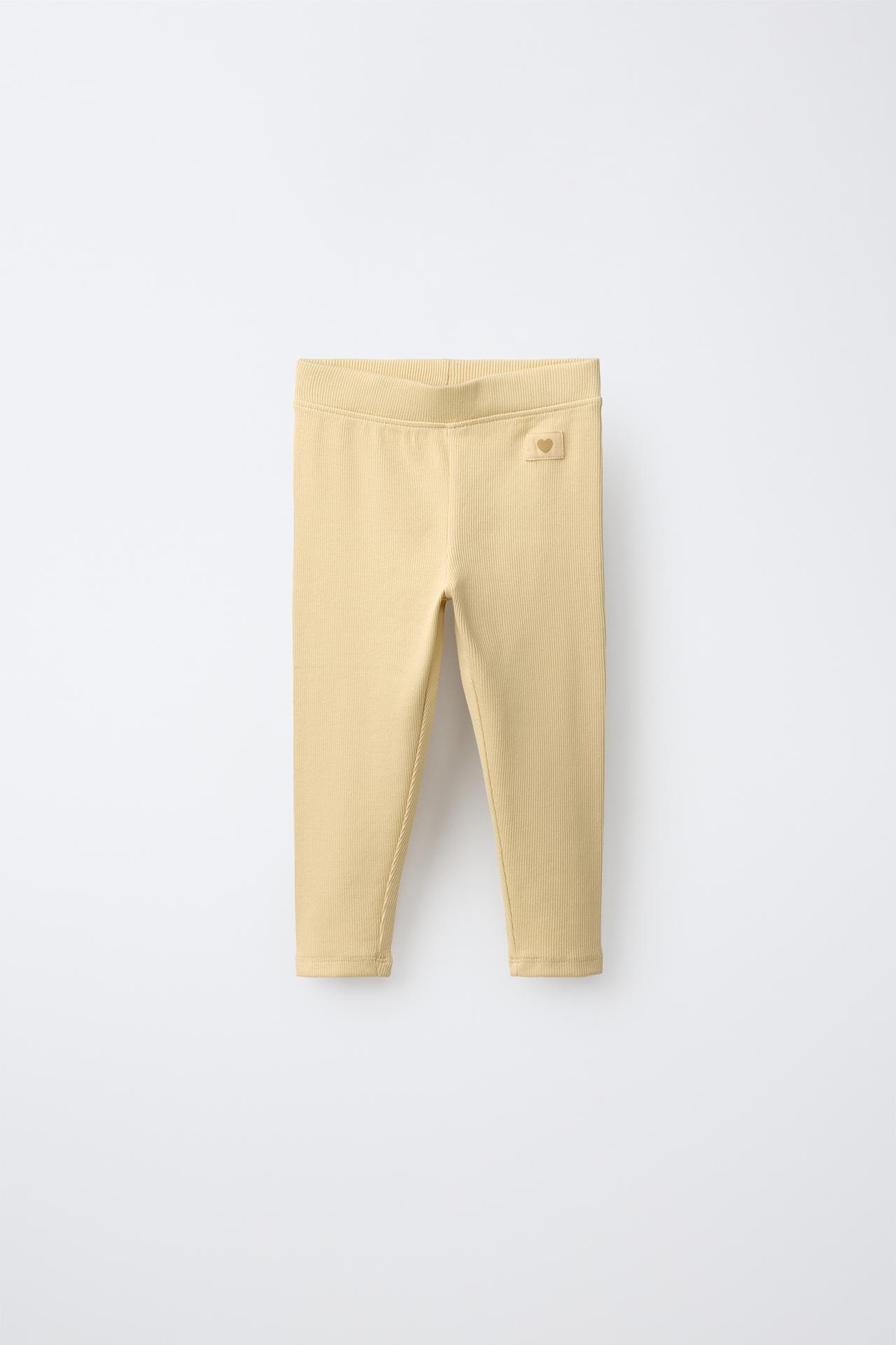 LABEL DETAIL RIBBED LEGGINGS — Ocher