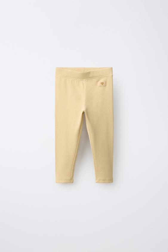 Zara LABEL DETAIL RIBBED LEGGINGS - Ocher - Image 0
