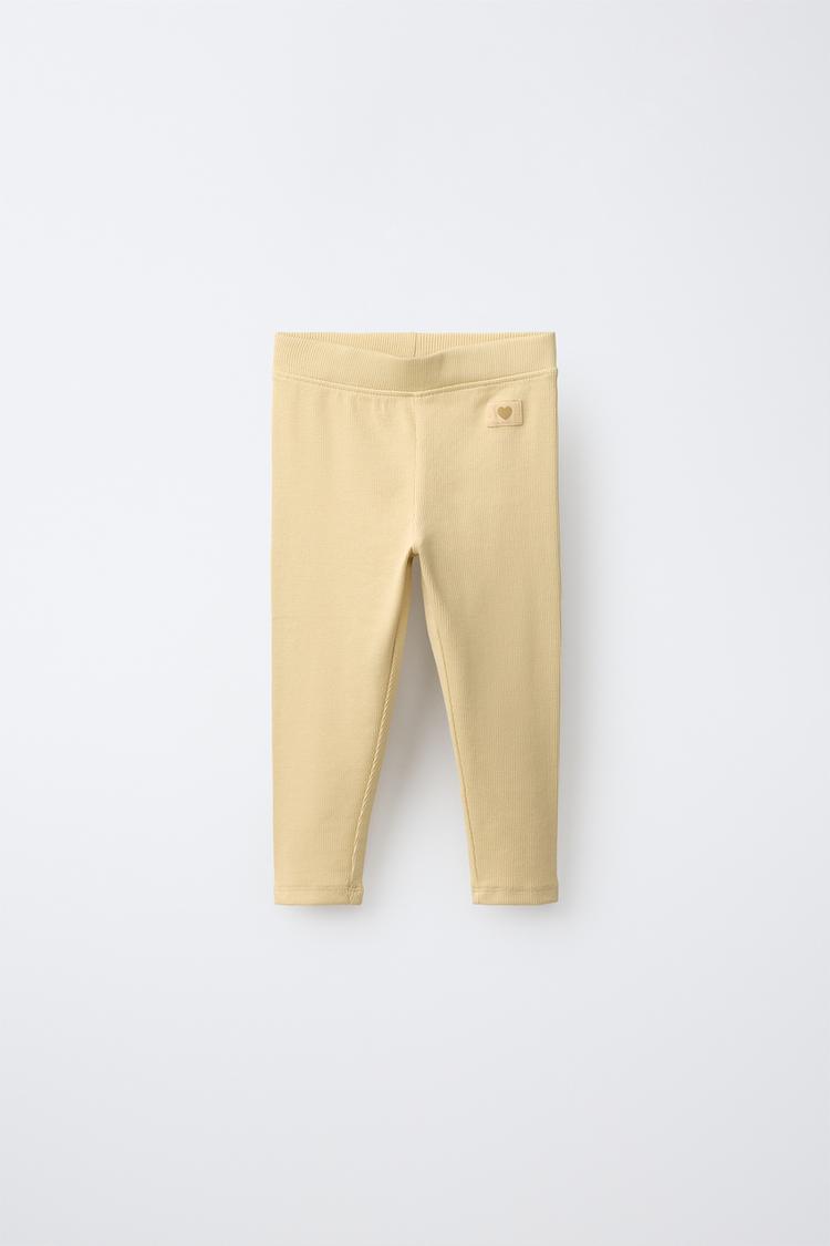 LABEL DETAIL RIBBED LEGGINGS — Ocher