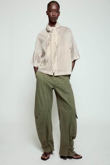 ZW COLLECTION STRIPED SHIRT - Sand / Blue by Zara