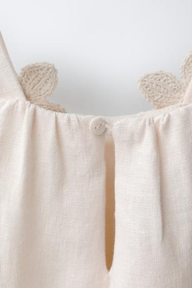 COMBINAISON 100% LIN À FLEURS ET DENTELLE - Écru de Zara - Image 3
