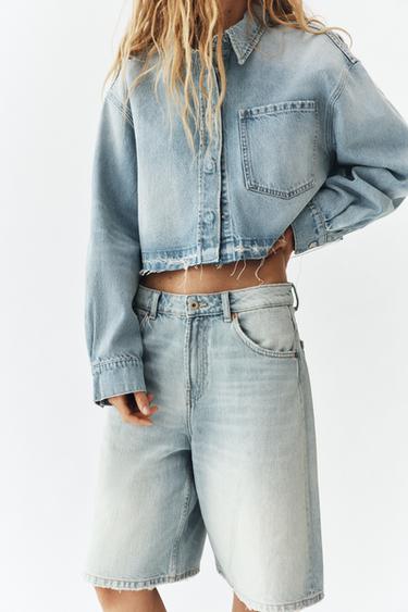 TRF MID-RISE BAGGY DENIM BERMUDA SHORTS - Light blue by Zara