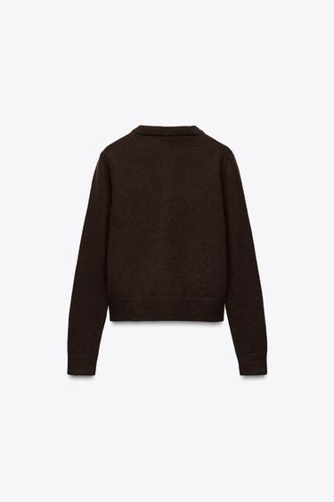 GILET EN MAILLE UNI AVEC CACHEMIRE - Marron de Zara - Image 5