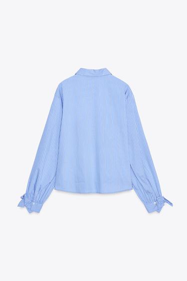 POPLIN SHIRT WITH TIES - Blue/White by Zara - Image 1
