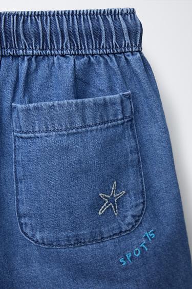EMBROIDERED PALM TREE DENIM BERMUDA SHORTS - Blue by Zara - Image 3