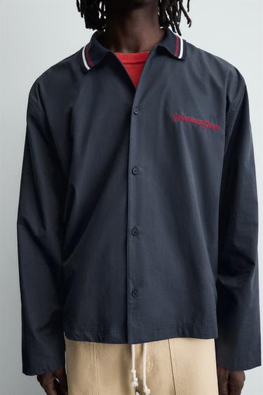 CHEMISE COL BORD-CÔTE BRODÉ - Bleu marine de Zara - Image 5