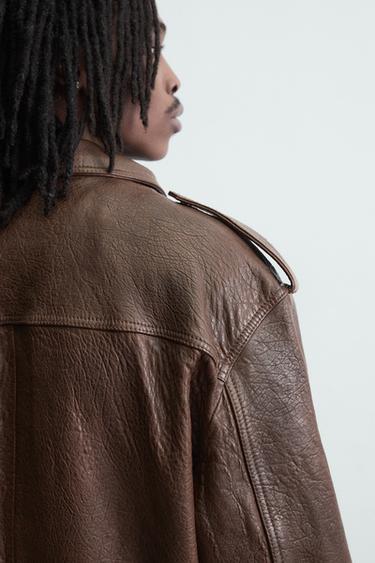 OVERSIZE LEATHER BIKER JACKET - Burgundy by Zara - Image 4