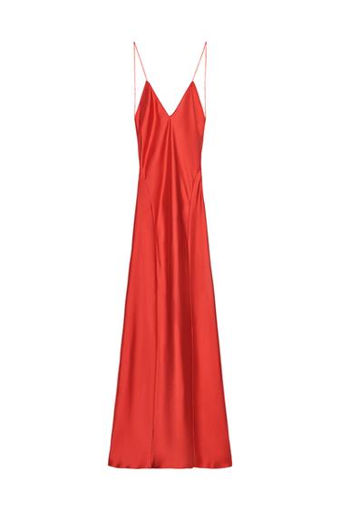 VESTIDO LARGO SATINADO ESPALDA DESCUBIERTA - Rojo vivo de Zara