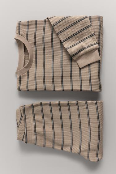 AGES 2-14/ STRIPED WAFFLE PYJAMAS - WASHED PETROL by Zara