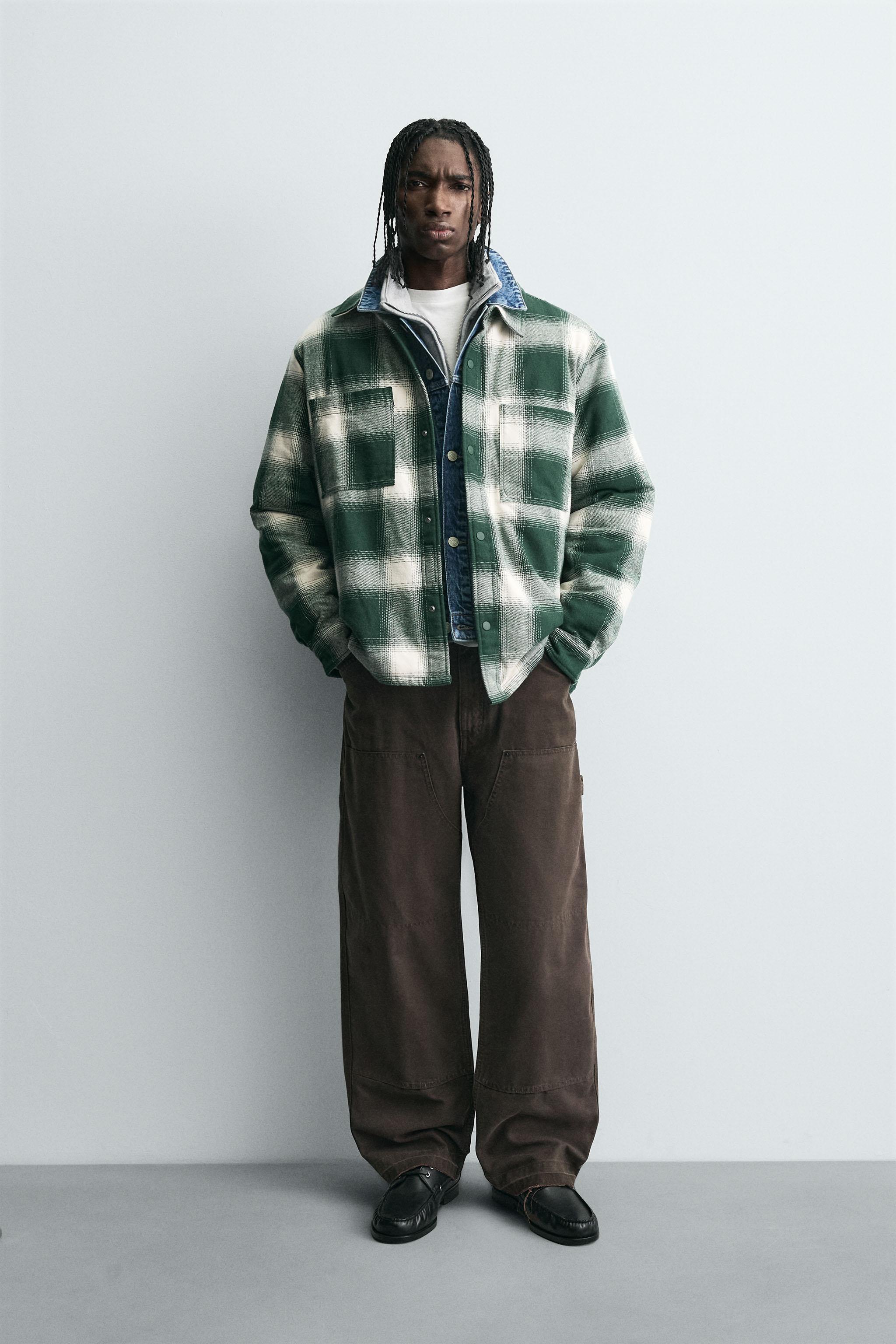 キルティングチェック柄シャツジャケット - グリーン | ZARA