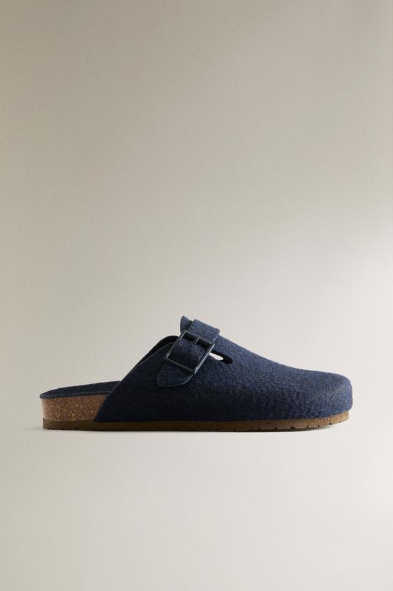 BUCKLED FELT MULE SLIPPERS - Navy Blue by Zara - Image 0