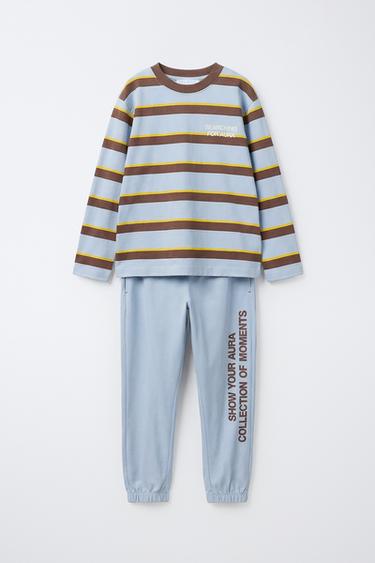 AGES 6-14 / STRIPED AND TEXT PYJAMAS - Blue by Zara