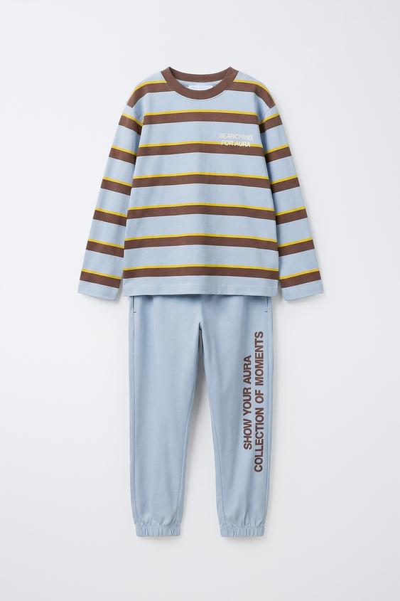 6-14 AÑOS/ PIJAMA RAYAS Y TEXTO - Azul de Zara - Imagen 0