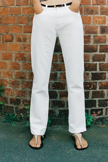 Zara Z1975 90'S HIGH-WAISTED STRAIGHT BELTED JEANS - White