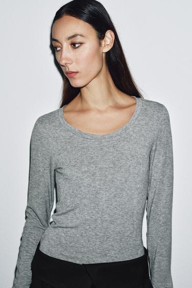 LANGARM-T-SHIRT - Grau meliert von Zara