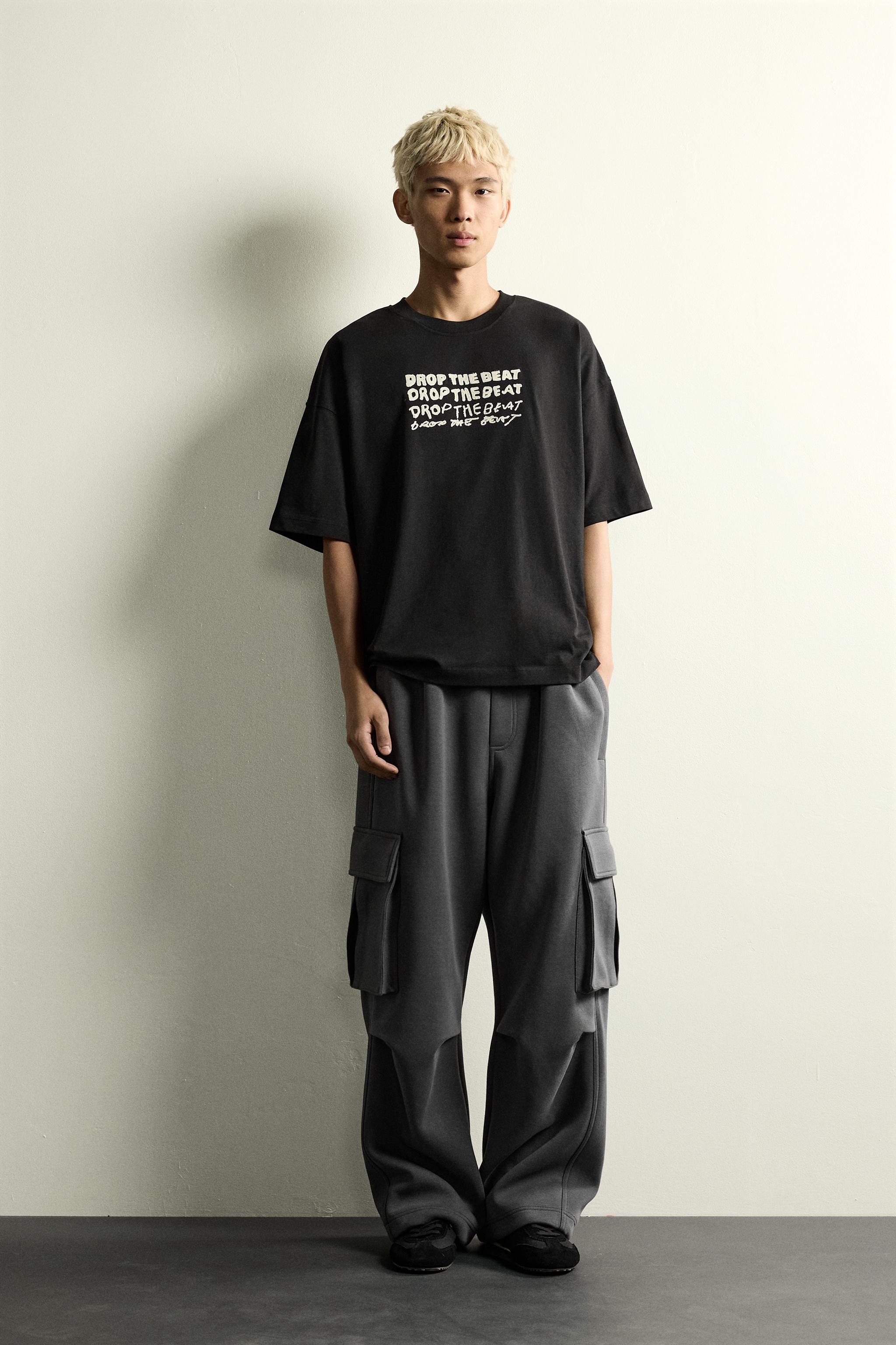 CONTRAST EMBROIDERED T-SHIRT - Black | ZARA South Africa