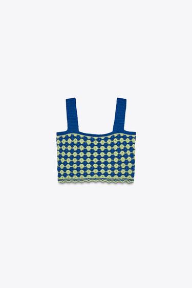 TEXTURED KNIT CROP TOP - Blue / Green by Zara - Image 4