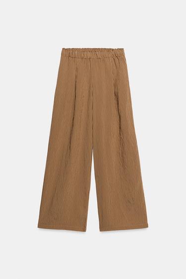 STRIPED WIDE-LEG TROUSERS - Caramel by Zara - Image 7