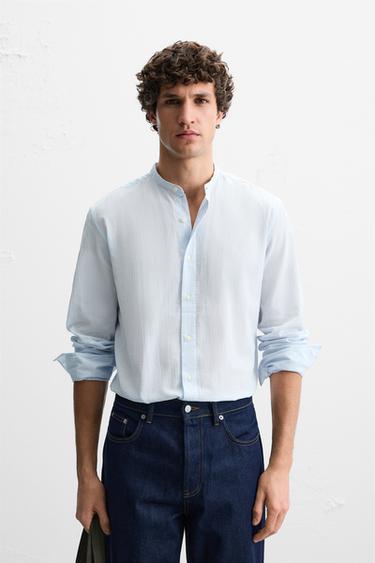 ÁO SƠ MI VẢI HIỆU ỨNG NHĂN - Màu xanh da trời từ Zara