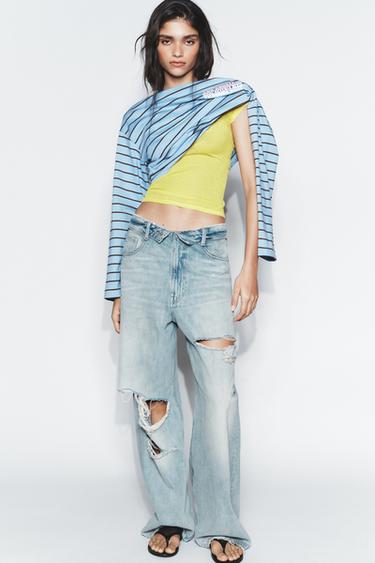STRIPED T-SHIRT WITH SLOGAN - Blue by Zara