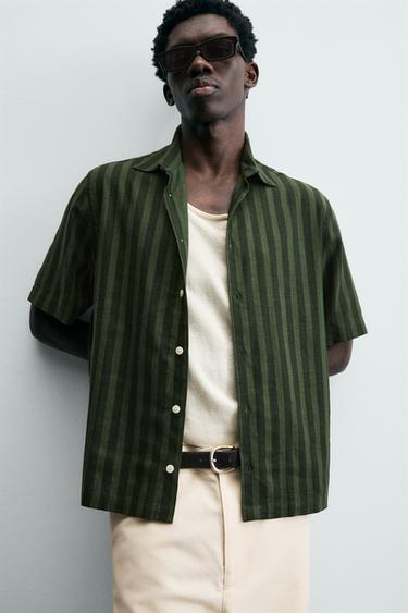 RELAXED FIT STRIPED SHIRT - Green by Zara