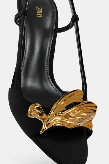 SANDALES À BRIDE ARRIÈRE EN CUIR AVEC APPLIQUE - Noir de Zara - Image 2