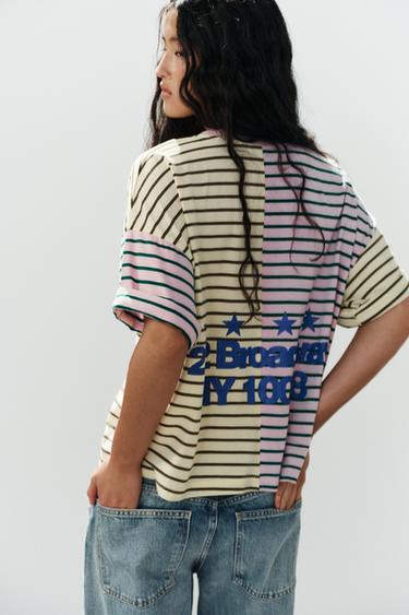 T-SHIRT OVERSIZE À RAYURES ET INSCRIPTION - Rose de Zara - Image 3