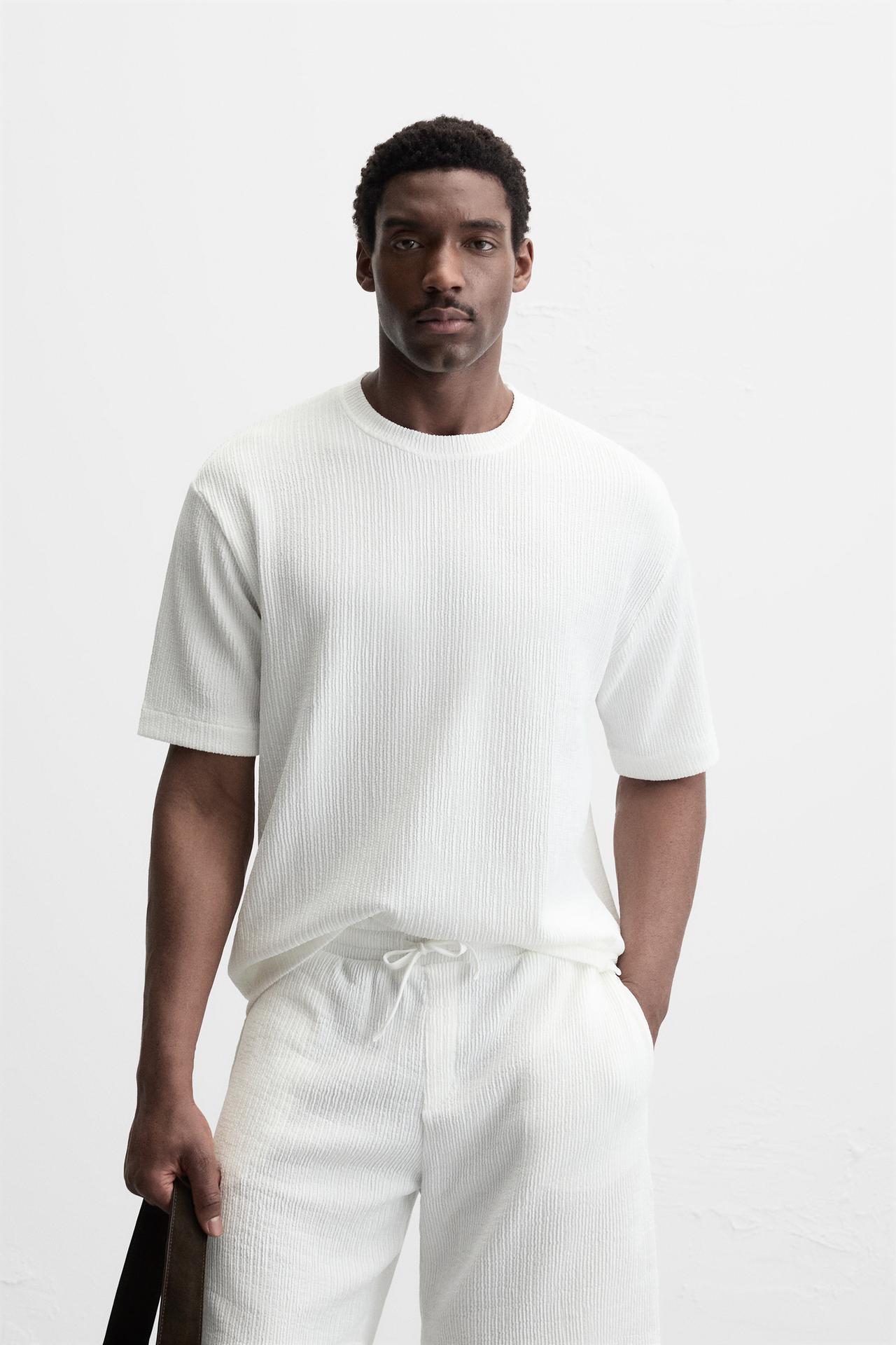 TEXTURED JACQUARD T-SHIRT - Oyster-white by Zara