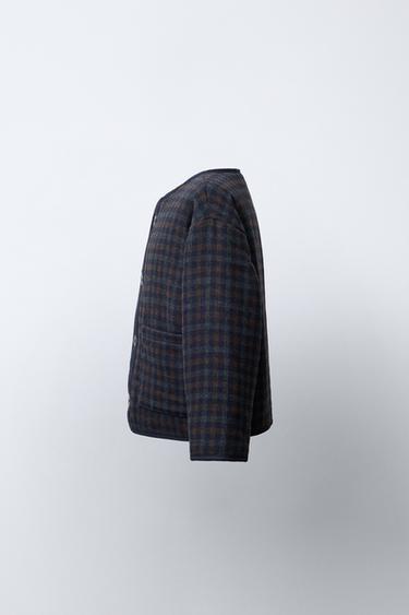 CHECK TEXTURED COAT WITH WOOL - Navy blue by Zara - Image 2