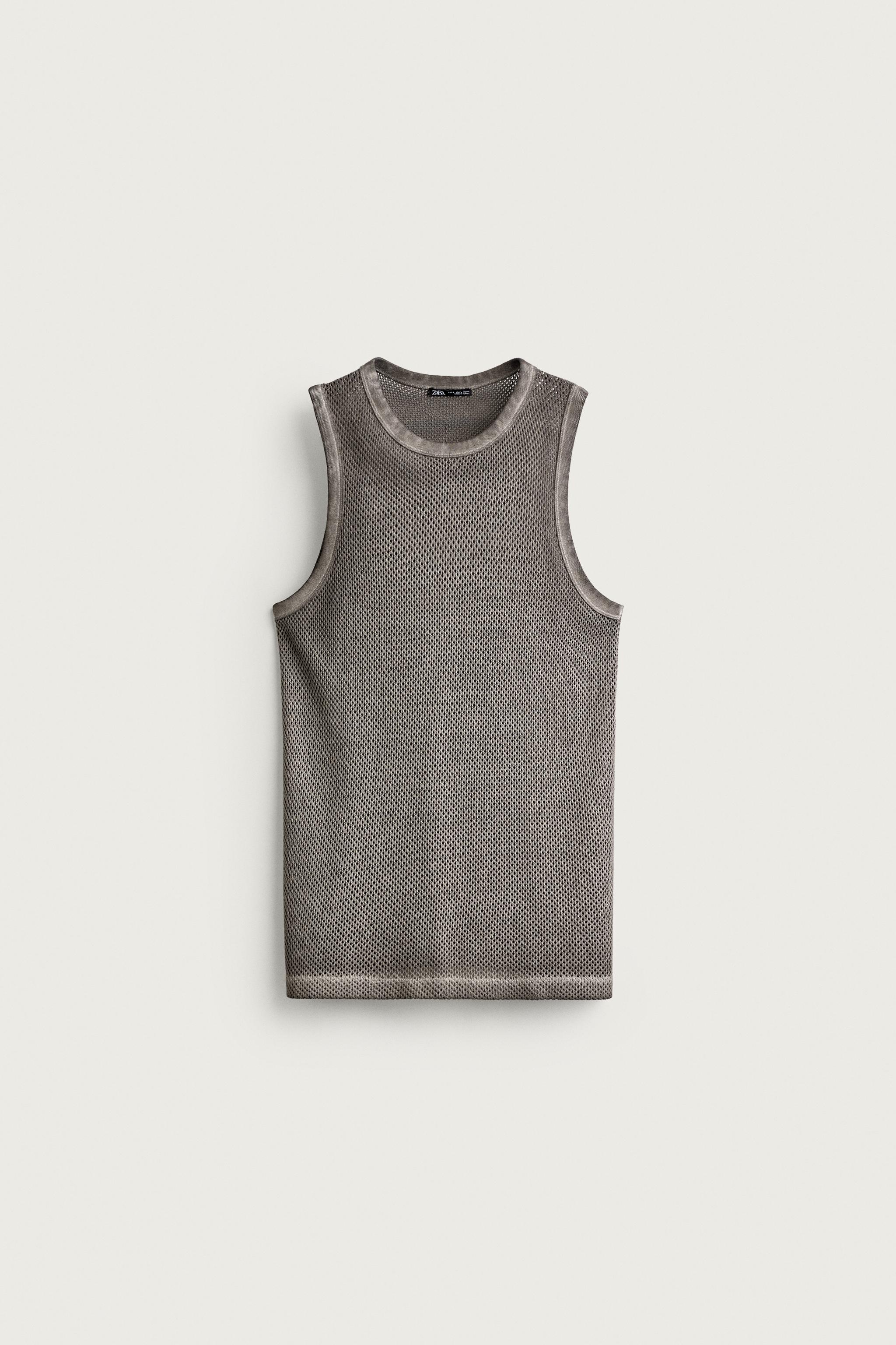 TEXTURED OPEN-KNIT TANK TOP — camel