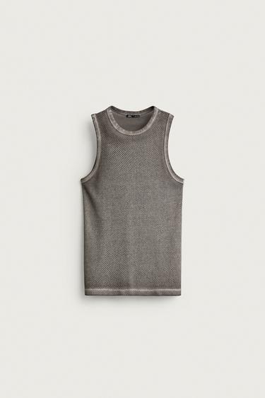Zara OPEN-KNIT TANK TOP - taupe brown