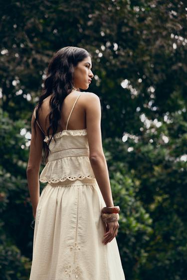 CUTWORK EMBROIDERY CROP TOP - Ecru by Zara - Image 4