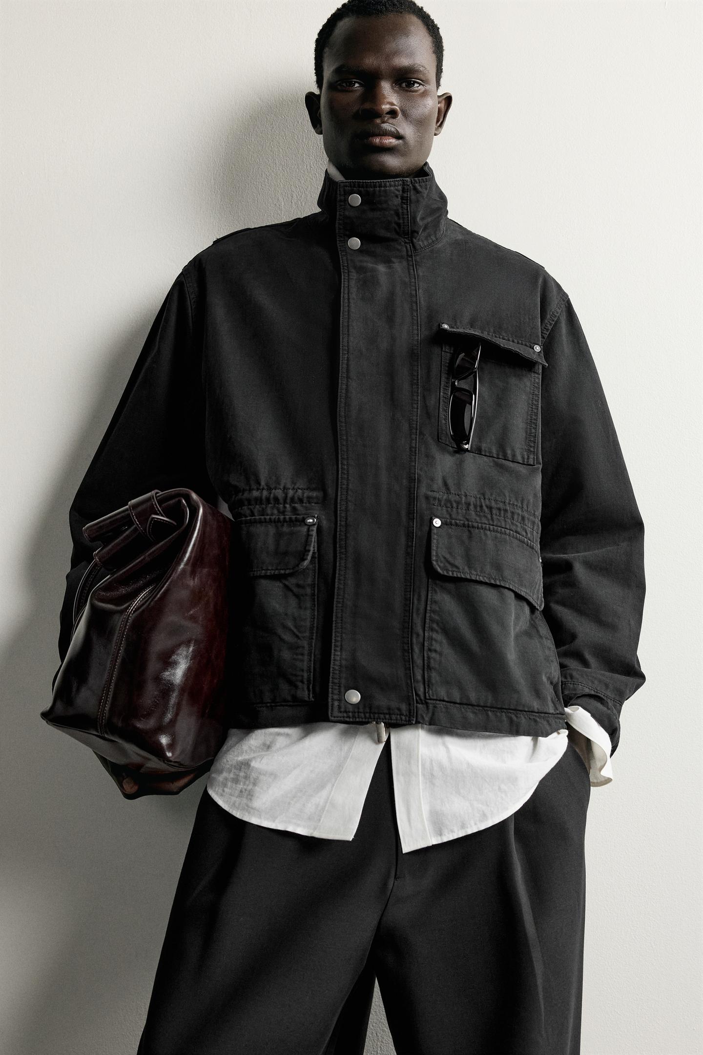 Мужская куртка Zara Relaxed Fit Utility Pocket, цвет: Угольный — фото 6