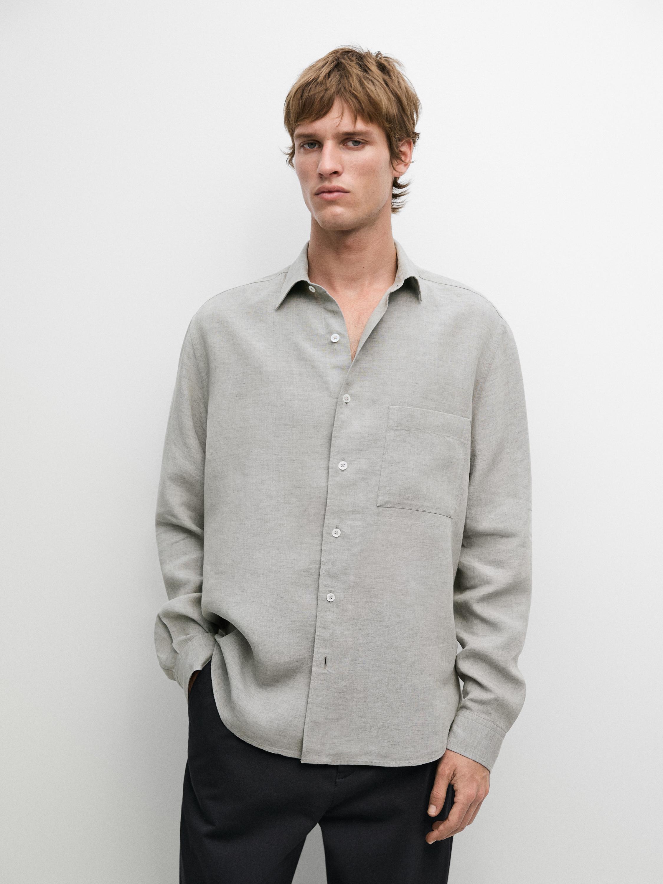 Chemise regular fit à poche 100 % lin