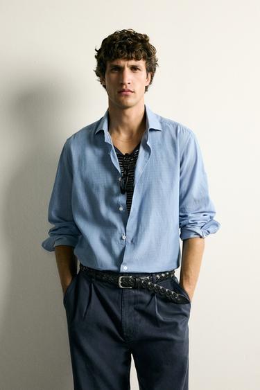 REGULAR FIT VOILE SHIRT - Sky blue by Zara