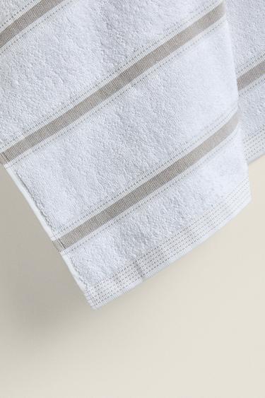 STRIPED COTTON TERRYCLOTH TEA TOWEL - Brown / Taupe by Zara - Image 1