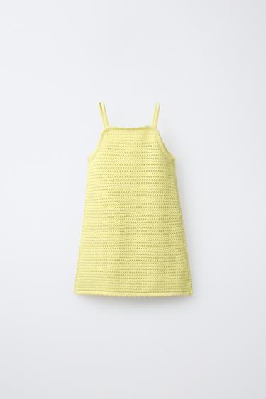 ROBE EN MAILLE À FLEURS BRODÉES - Citron vert de Zara