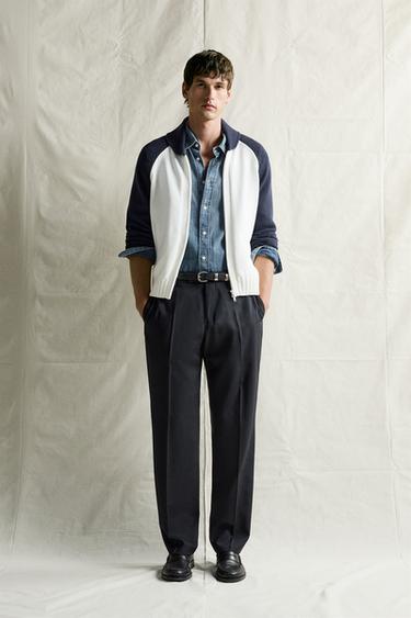 CÁRDIGAN RELAXED FIT COLOR BLOCK - Cru / Mariño de Zara - Imaxe 0